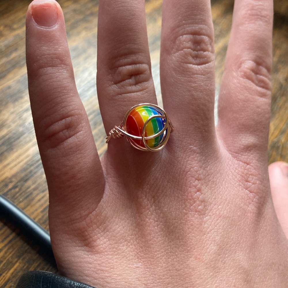 Bi Pride Gay LGBTQ Rainbow Wire Wrap Ring - Picture 5 of 7